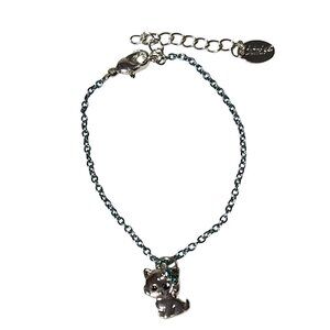 Claires Silver Tone Kitty Cat Charm Bracelet Teal Chain Fashion Jewelry Women
